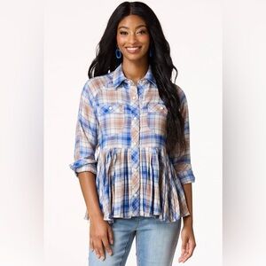 Cato Plaid Peplum Shirt with pearl snaps size XL.